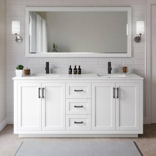 Miranda 72 in. W Double Bath Vanity in White with Cultured Marble Vanity Top in LV Carrara with White Basins and Mirror | The Home Depot