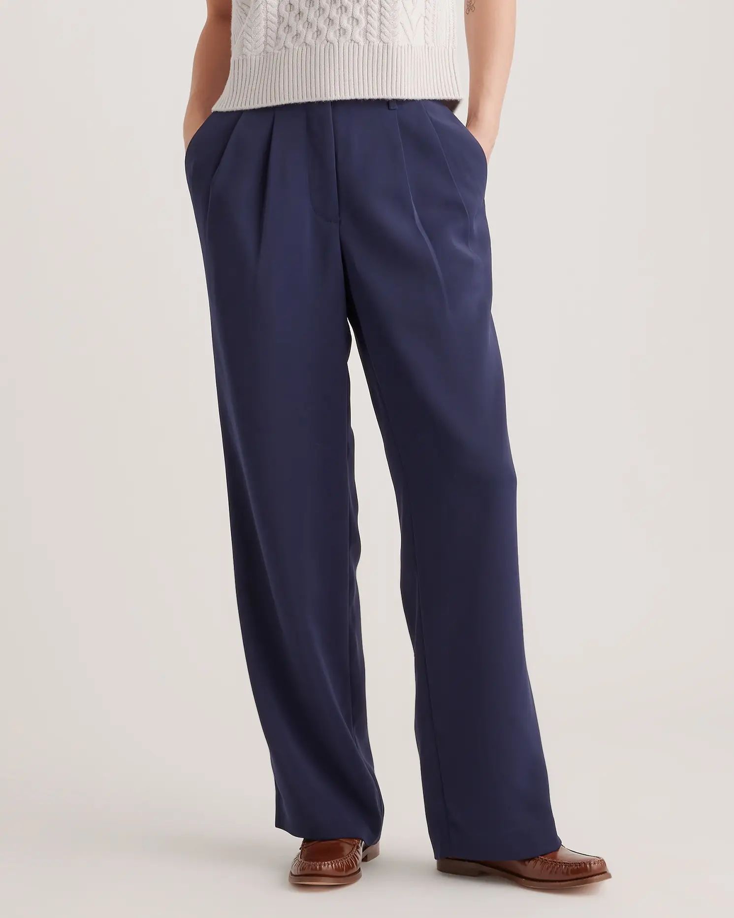 Stretch Crepe Pleated Wide Leg Pant | Quince