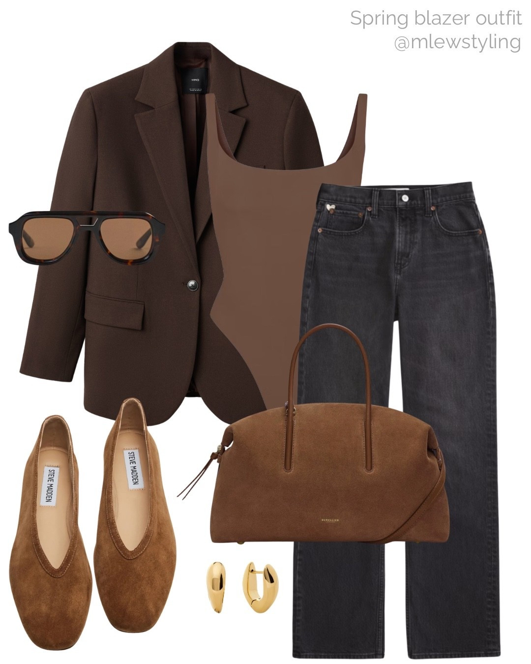Spring blazer outfit 🤎

Tags: mango blazer, skims bodysuit, dark grey Abercrombie jeans, suede ballet flats, DeMellier suede bag, gold earrings, aviator sunglasses, neutral aesthetic, capsule wardrobe, casual workwear, office outfit 

#LTKSeasonal #LTKWorkwear #LTKootd