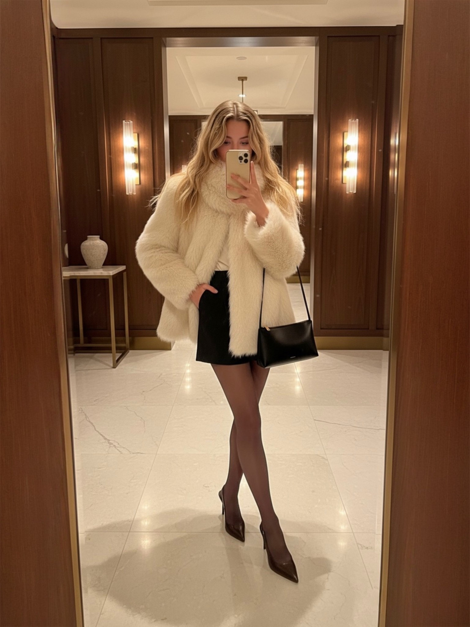 Winter White Luxe | Cozy Texture Meets Chic Evening Style 🤍✨

Effortless, polished, and impossibly cozy — this winter-white look blends soft textures with sleek nighttime elements for the perfect elevated cold-weather outfit. The plush faux-fur coat adds instant warmth and drama, paired with a clean base layer and a classic black mini for contrast.

Sheer tights and pointed heels keep the silhouette long and refined, while a structured black bag balances the softness with a touch of modern minimalism. Perfect for dinner dates, hotel nights, holiday events, or anytime you want to stay warm and look chic.

✨ Style Notes:
– Winter whites for a fresh, luxurious feel
– Soft textures + sleek accessories for balanced styling
– Sheer tights to elevate the overall silhouette
– Minimal black handbag for a clean, modern finish
– Perfect from day to night in colder months

🛍️ Shop the full look:
• Faux-fur statement coat
• Black mini skirt
• Sheer black tights
• Classic pointed heels
• Structured black top-handle bag

#LTKwinter #LTKholidaystyle #LTKootd #LTKchic #LTKseasonal

#LTKSeasonal #LTKootd #LTKgrwm