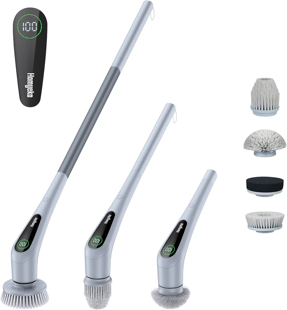 Electric Spin Scrubber, Homyeko Cleaning Brush with Long Handle 2 Speeds LED Display and 4 Replac... | Amazon (US)