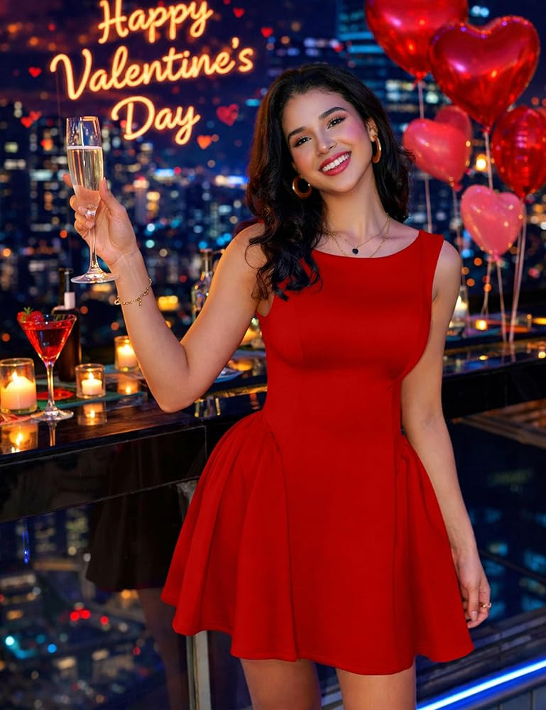 YMDUCH Women's Summer Sleeveless Crew Neck Backless A-line Mini Party Prom Dress | Amazon (US)