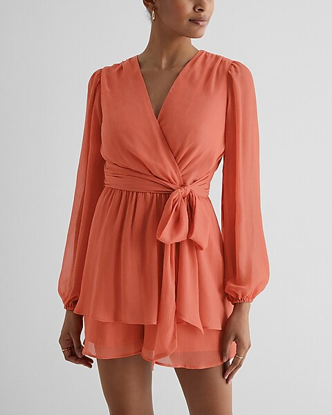 Tie Waist Ruffle Romper | Express