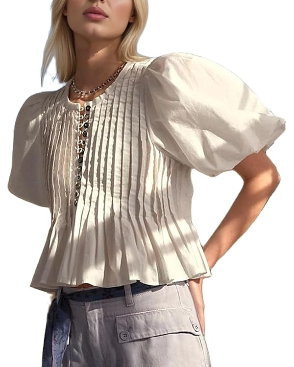 Women Floral Patchwork Shirt Y2k Boho Ruffle Short Sleeve Top Cute Peplum Babydoll Blouse Summer ... | Amazon (US)