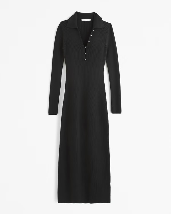 Long-Sleeve Collared Midi Sweater Dress | Abercrombie & Fitch (US)
