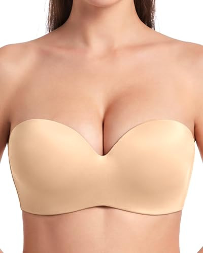 HSIA Strapless Bras for Women Push Up Seamless Underwire Padded Balconette Demi Convertible Bra for Small Busts Beige 34B | Amazon (US)
