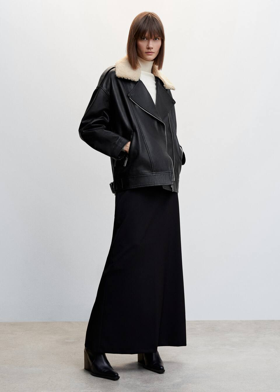 Shearling collar leather jacket -  Women | Mango USA | MANGO (US)