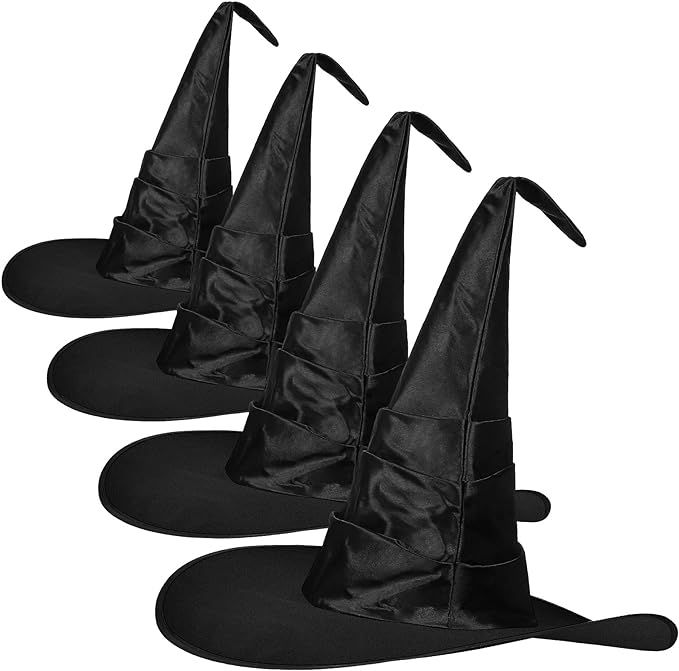 4 Pieces Halloween Witch Hat Halloween Women Ruched Cone Witch Hat Black Large Ruched Witch Hat H... | Amazon (US)