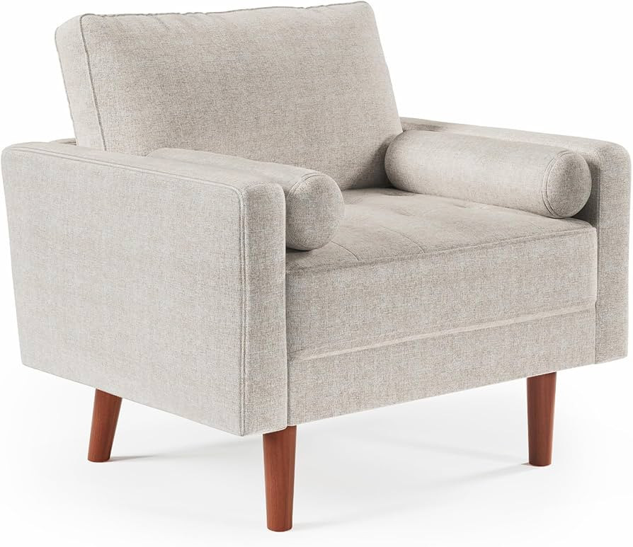 Koorlian Beige Accent Chairs, Mid Century Modern Accent Chair with Track Armrest, Button Tufted A... | Amazon (US)