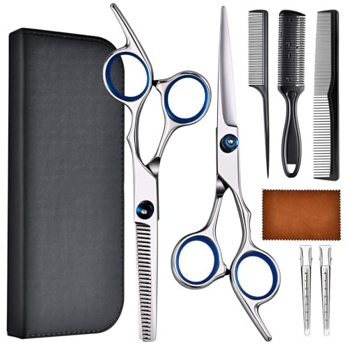 YUQGAOP Hair Cutting Scissors Set, Professional Stainless Cutting Hair Scissors, Barber Hair Cutting Scissors Thinning Shears Sharp Blades Hairdresser Haircut for Women/Men/kids, LFJ1234 | Amazon (US)