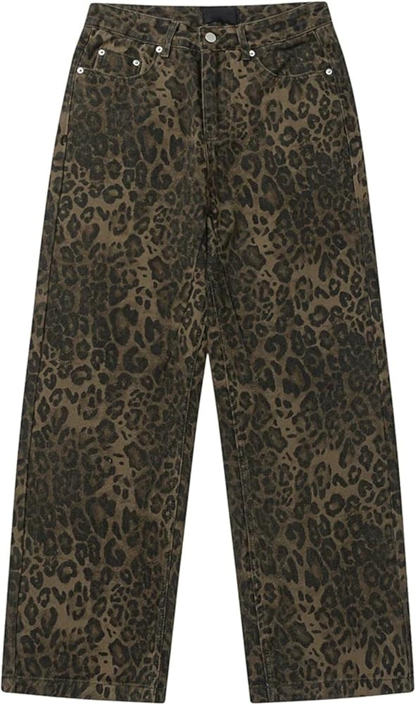 Y2k Pants Leopard Print Pants Straight Leg Jeans Baggy Jeans Oversized Pants Wide Leg Jeans | Amazon (US)