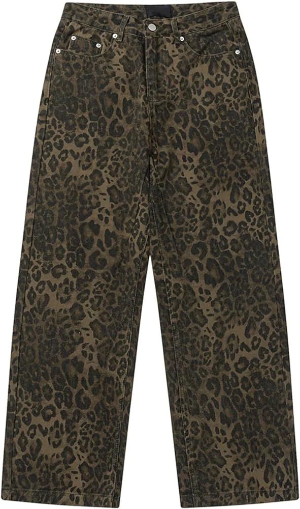 Y2k Pants Leopard Print Pants Straight Leg Jeans Baggy Jeans Oversized Pants Wide Leg Jeans | Amazon (US)