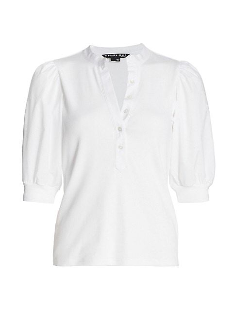Coralee Puff-Sleeve Stretch Cotton Top | Saks Fifth Avenue