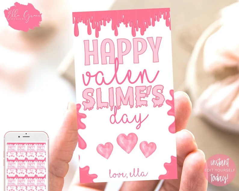 Editable Slime Valentine's Day Printable Tag, Non Food Valentine, Valentine Tags, Class Valentine... | Etsy (US)