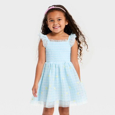 Toddler Girls' Embroidered Lemon Tulle Dress - Cat & Jack™ Light Blue 3T | Target
