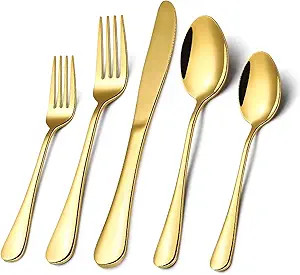 Gold Silverware Flatware Set for 8, 40 Piece Stainless Steel Cutlery Set With Titanium Golden Pla... | Amazon (US)