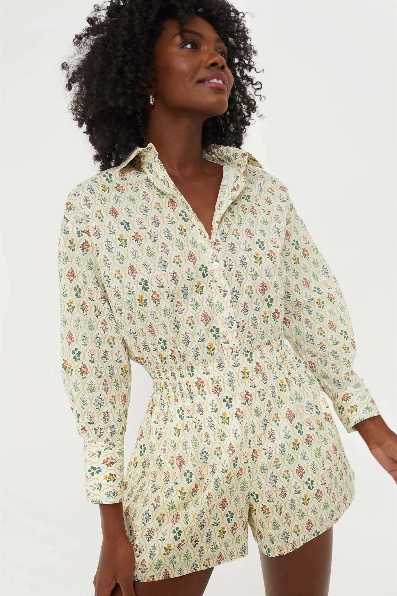 Cream Trellis Floral Playsuit | Tuckernuck (US)