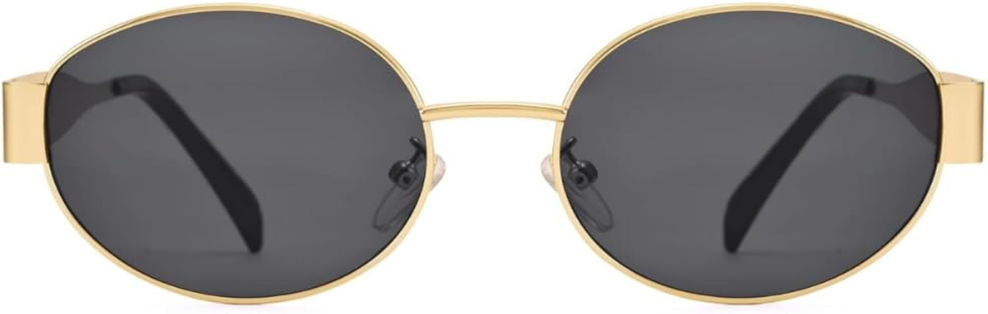 Retro Oval Sunglasses for Women Men Trendy Sun Glasses Classic Shades UV400 Protection LA2097 (Go... | Amazon (US)