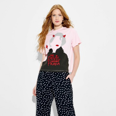 Women's The Devil Wears Prada Miranda Scribble Short Sleeve Graphic T-Shirt - Pink S | Target