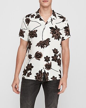 Slim Floral Short Sleeve Rayon Shirt | Express