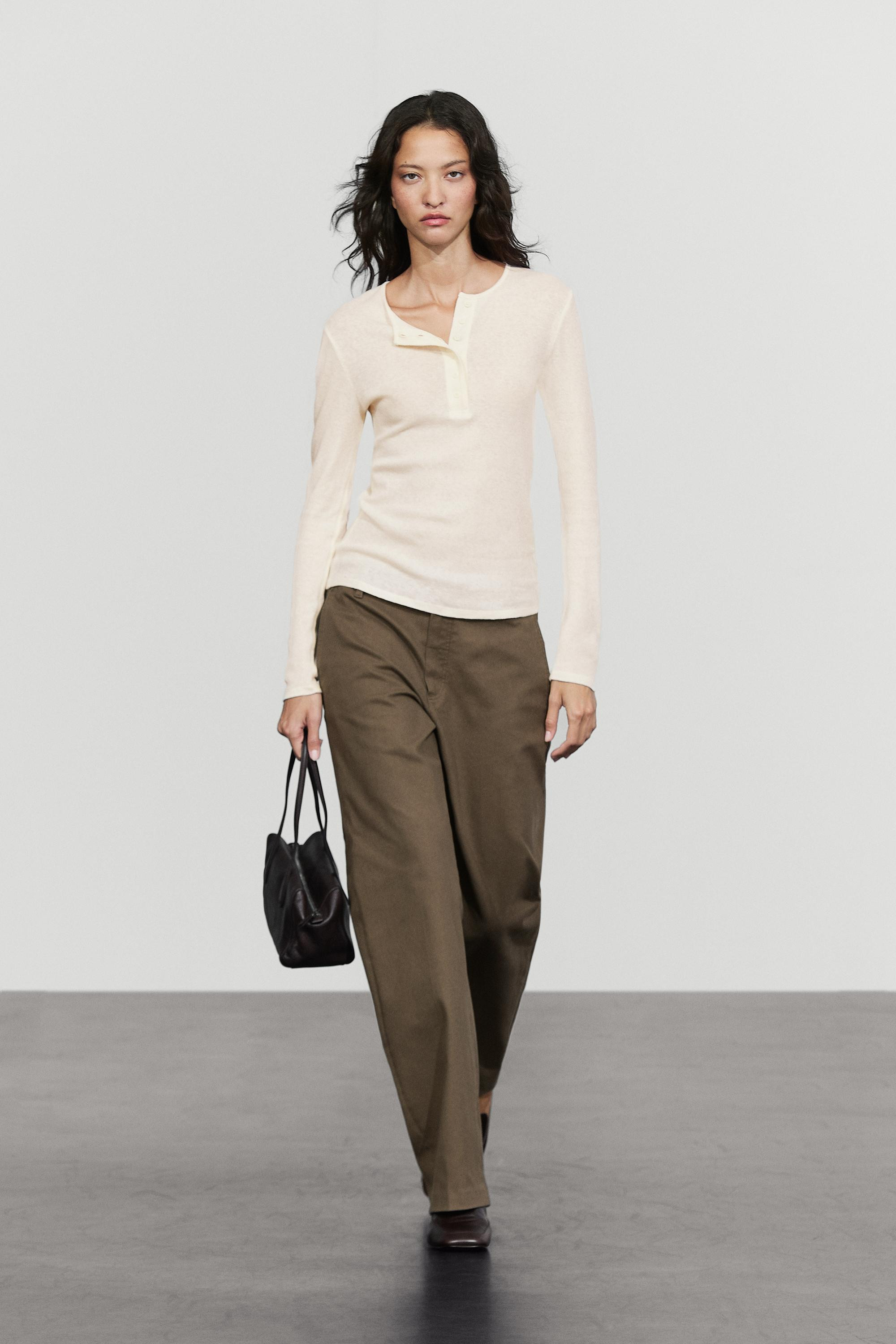 Long sleeve cotton blend henley | Massimo Dutti UK