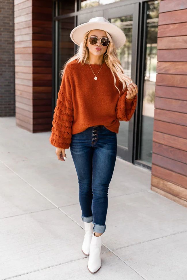 She's The Center Of Attention Rust Sweater | The Pink Lily Boutique