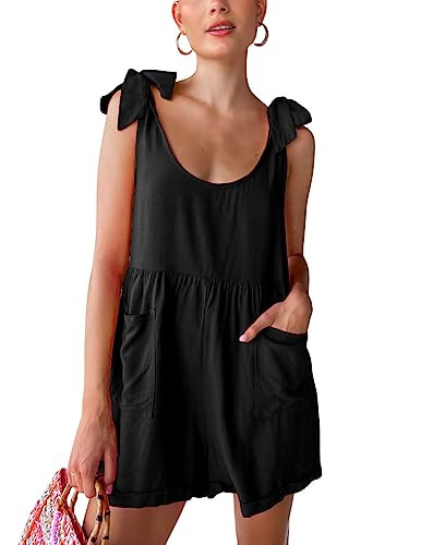 chouyatou Women's Wide leg Romper Shorts Sexy Tie Knot Strap Sleeveless Boho Jumpsuit Overall Pants (XX-Large, Black) | Amazon (US)