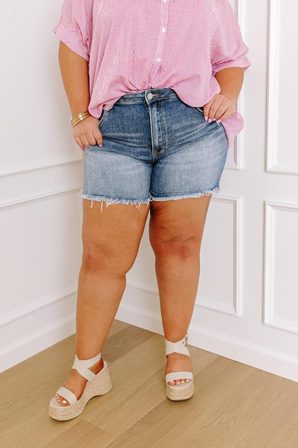Risen Lela High Waist Shorts in Medium Wash Curves | Impressions Online Boutique