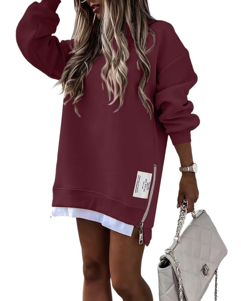 CHICME Womens Long Sleeve Zipper Slit Oversized Sweatshirt 2025 Casual Pullover Zipper Hoodies Fa... | Amazon (US)