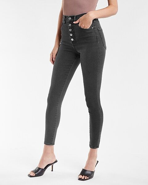 Super High Waisted Black Button Fly Skinny | Express
