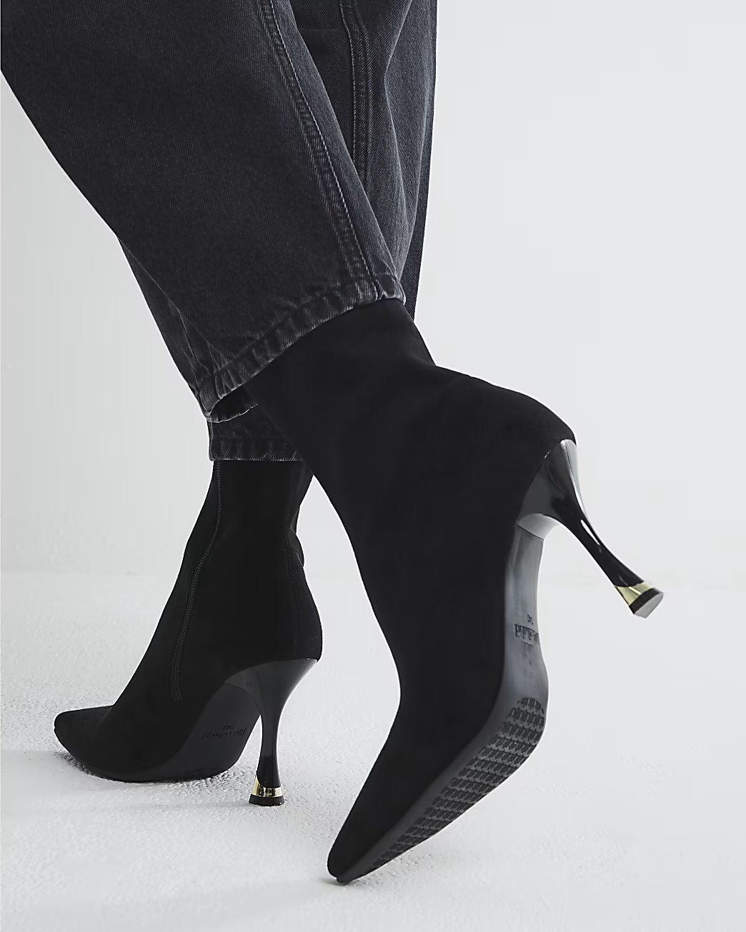 Black Suedette Heeled Sock Boots | River Island UK & IE