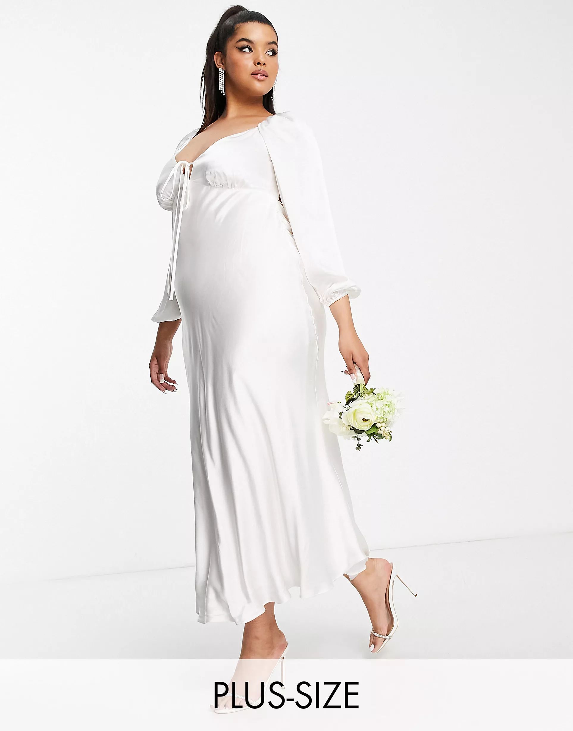 Ever New Curve Bridal cut out satin maxi dress ivory | ASOS (Global)