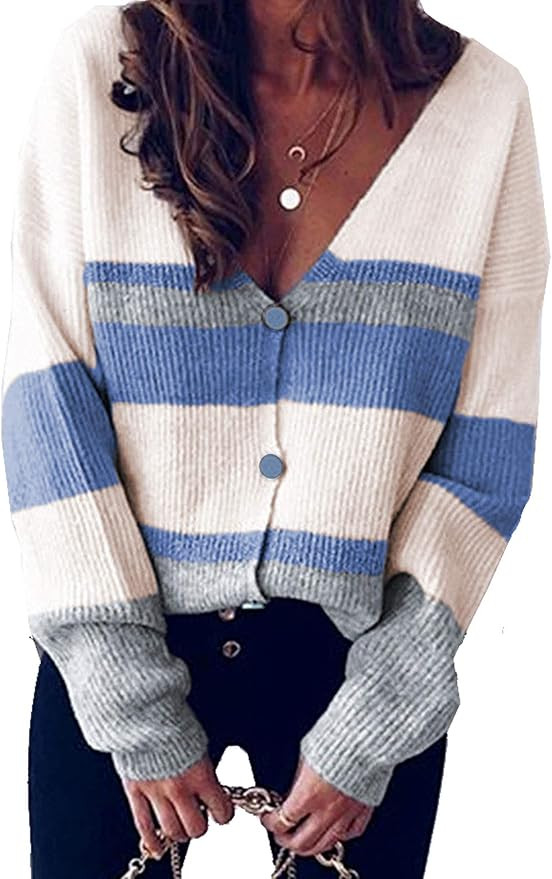 Murimia Women's Color Block Striped Oversized Sweaters Long Sleeve Open Front Knit Cardigan Outwe... | Amazon (US)