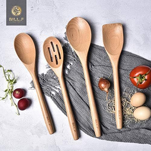 BILL.F Kitchen Utensil Set, 4 Pieces Beech Wood Non Scratch Utensils Kitchen Cooking Tools Includ... | Amazon (US)