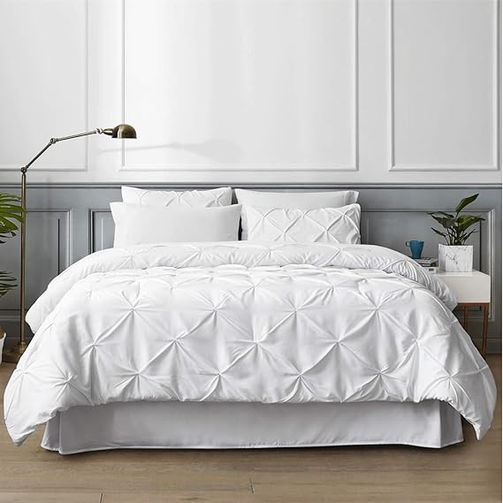 Bedsure White Queen Comforter Set - Bed in A Bag 8 Pieces, Pinch Pleat Bedding Comforter Set for ... | Amazon (US)