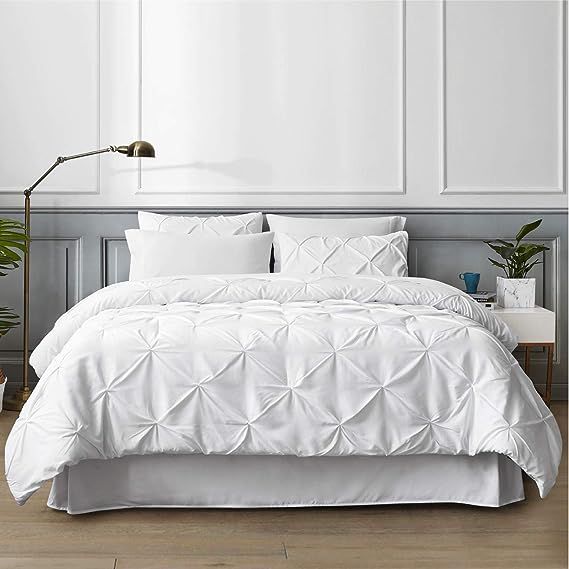 Bedsure White Queen Comforter Set - Bed in A Bag 8 Pieces, Pinch Pleat Bedding Comforter Set for ... | Amazon (US)