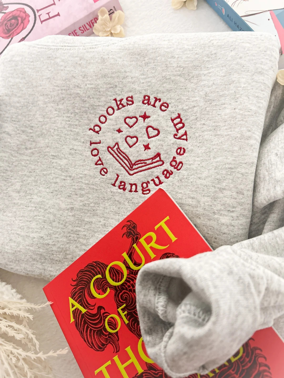 Embroidered Valentine's Book Sweatshirt, Bookish Sweatshirt, Book Lover Crewneck, Romance Reader,... | Etsy (US)