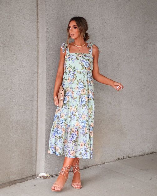 Blooming Tea Garden Floral Tiered Midi Dress | VICI Collection