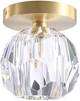 CROSSIO Modern Crystal Brass Ceiling Light Retro Polished Golden Flush Mount Fixture for Bedroom Hal | Amazon (US)