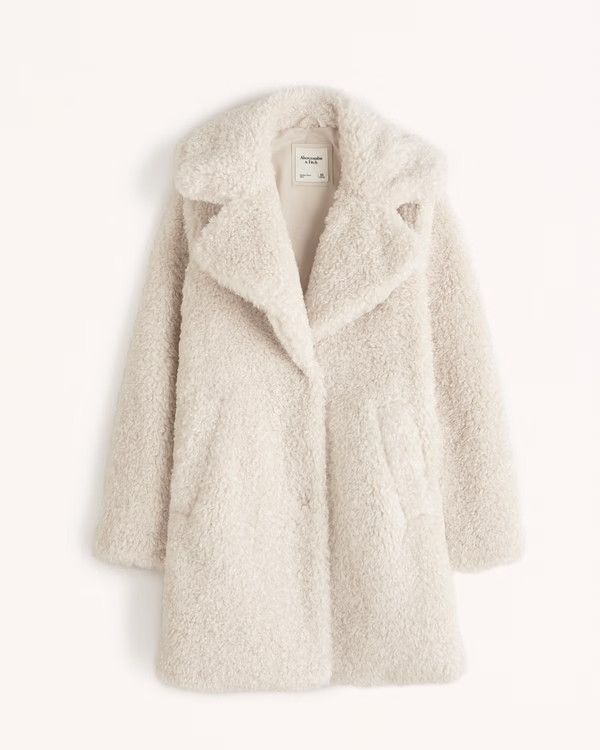 Women's A&F Teddy Mid Coat | White Coat Coats | Abercrombie Coat | Winter Coat | Abercrombie & Fitch (US)
