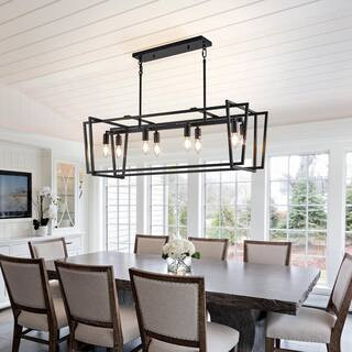 Industrial 8-Light Vintage Black Modern Industrial Cage Chandelier Light Fixture for Dining Room or Kitchen | The Home Depot