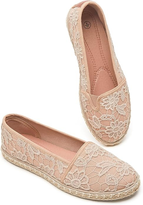 BABUDOG Women's Flats with Flower Embroideried,White Lace Ballet Flats,Comfortable Dress Flats | Amazon (US)