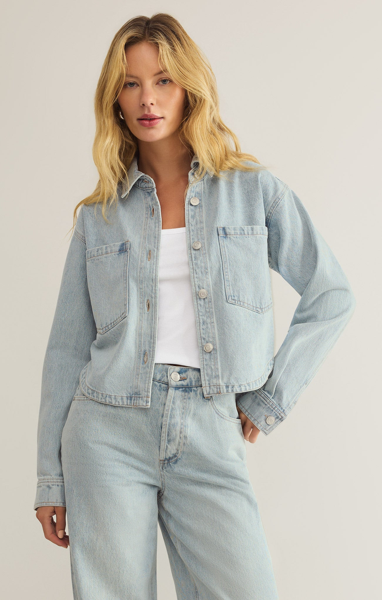 All Day Cropped Denim Jacket - Faded Indigo / X Large | Z Supply