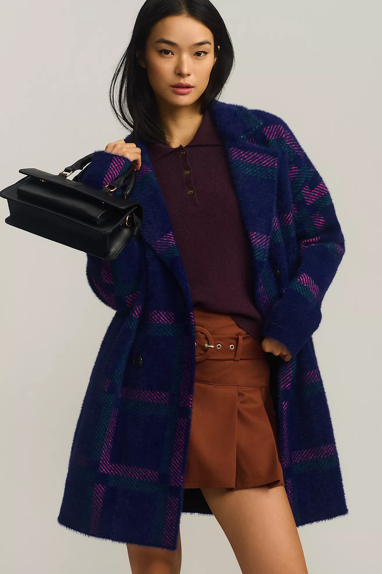 NVLT Eyelash Knit Plaid Coat | Anthropologie (US)
