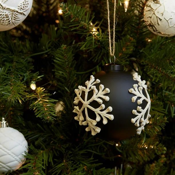 Holiday Time Black and White Snowflake Glass Ball Christmas Ornament, 3.54" - Walmart.com | Walmart (US)