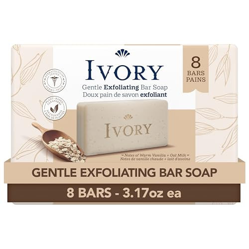 Ivory Exfoliating Bath Bar Soap, Designed for Whole Family with Plant-Based Cleansers, Made Without Heavy Perfumes, Parabens or Phthalates, Warm Vanilla + Oat Milk Scent, 3.17 oz (8 Count) | Amazon (US)