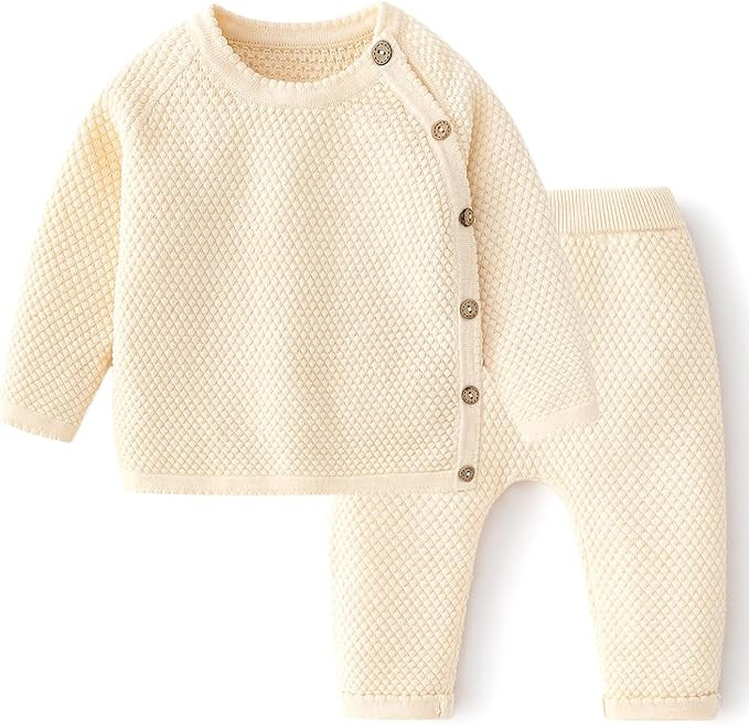 Toddler Baby Boys Girls Sweater Set Newborn Knit Crochet Outfit Pants Solid Clothes Long Sleeve P... | Amazon (US)