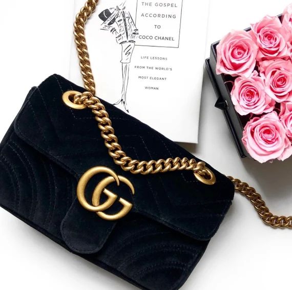 Gucci  Inspired Black Velvet Matelasse Mormont Bag | Etsy | Etsy (US)