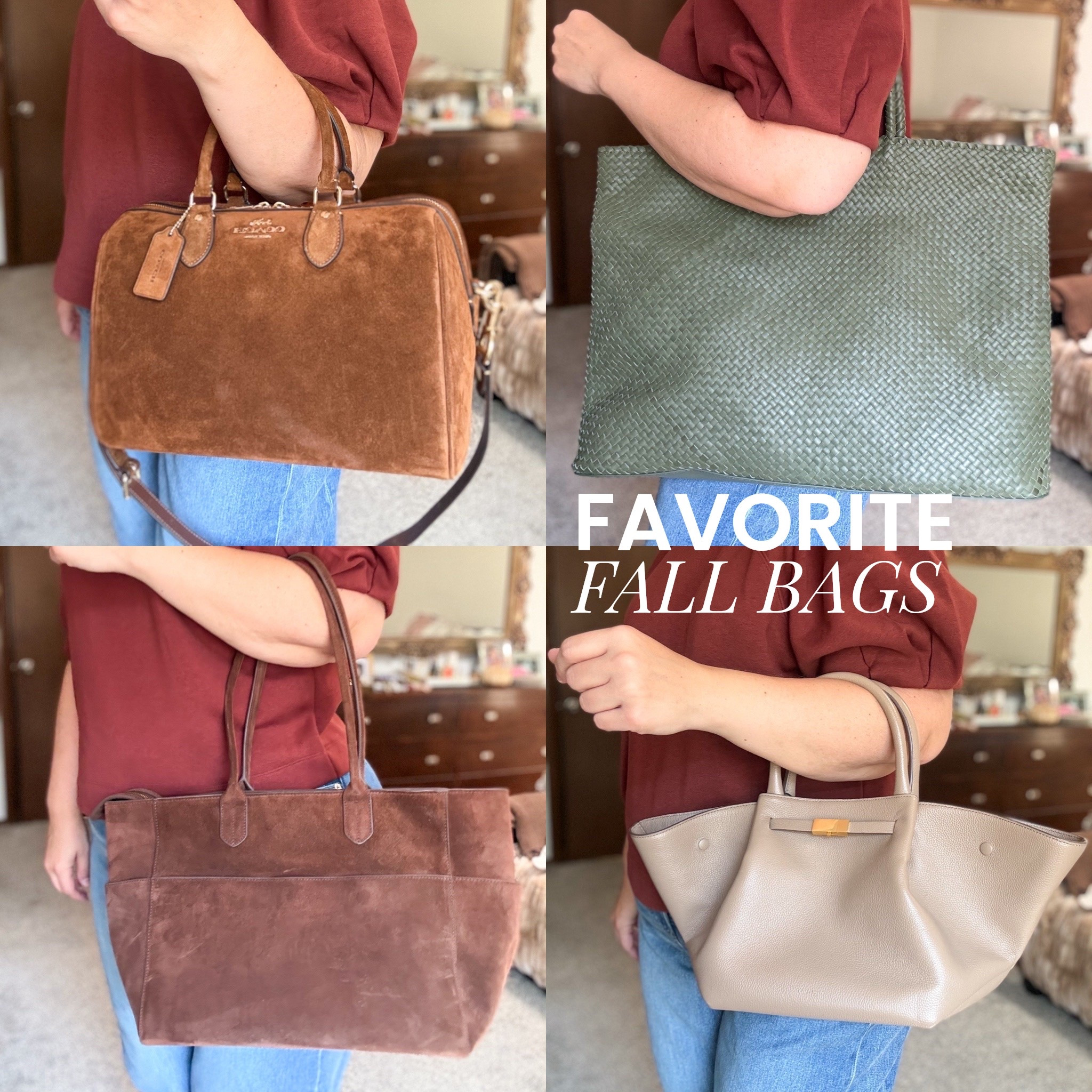 Some of my favorite fall handbags! Lately I've preferred shopping brands like Coach, DeMellier, and Quince for beautiful bags made from high quality materials rather than luxury bags. I find that these bags are just as gorgeous and hold up just as well but come in at a fraction of the price! 

 #LTKootd #LTKmomlife #LTKOver40