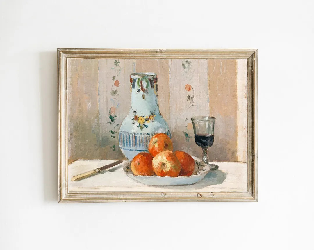 Neutral Still Life Oil Painting Cottagecore Wall Art Mediterranean Printable Vintage Farmhouse Ki... | Etsy (US)